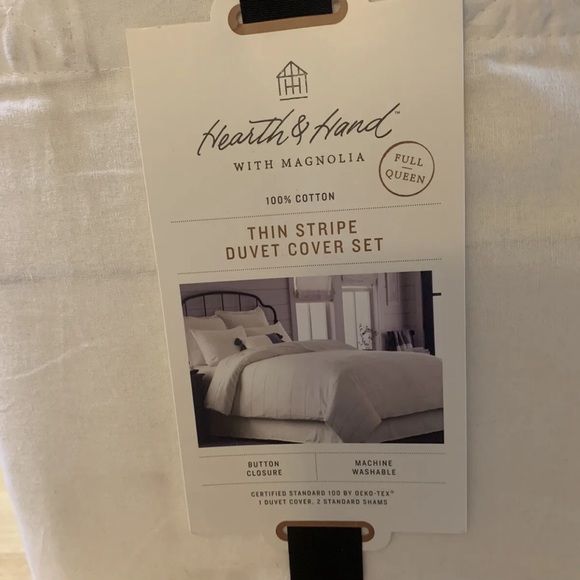 Hearth & Hand Bedding 3pc Hearth Hand W Magnolia Thin Stripe Duvet Cover Set Cream Color